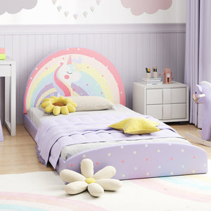 Twin Floor Bed Frame Upholstered Twin Size Kids Floor Bed with 210D Oxford Cloth Floor Mat-Purple view 2