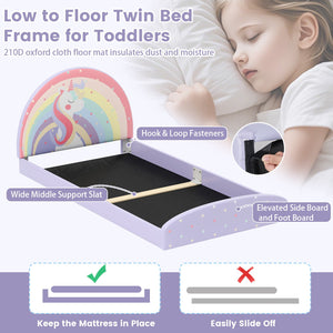 Twin Floor Bed Frame Upholstered Twin Size Kids Floor Bed with 210D Oxford Cloth Floor Mat-Purple view 7