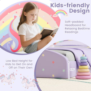 Twin Floor Bed Frame Upholstered Twin Size Kids Floor Bed with 210D Oxford Cloth Floor Mat-Purple view 8