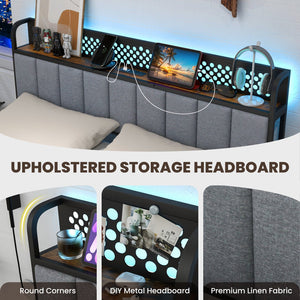 Twin/Full/Queen Bed Frame with LED Lights, Upholstered Headboard and 4 Storage Drawers-Queen Size view 9