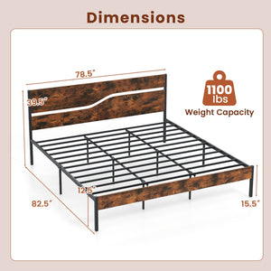 Twin/Full/Queen/King Metal Bed Frame with Wooden Headboard and Footboard-King Size view 5