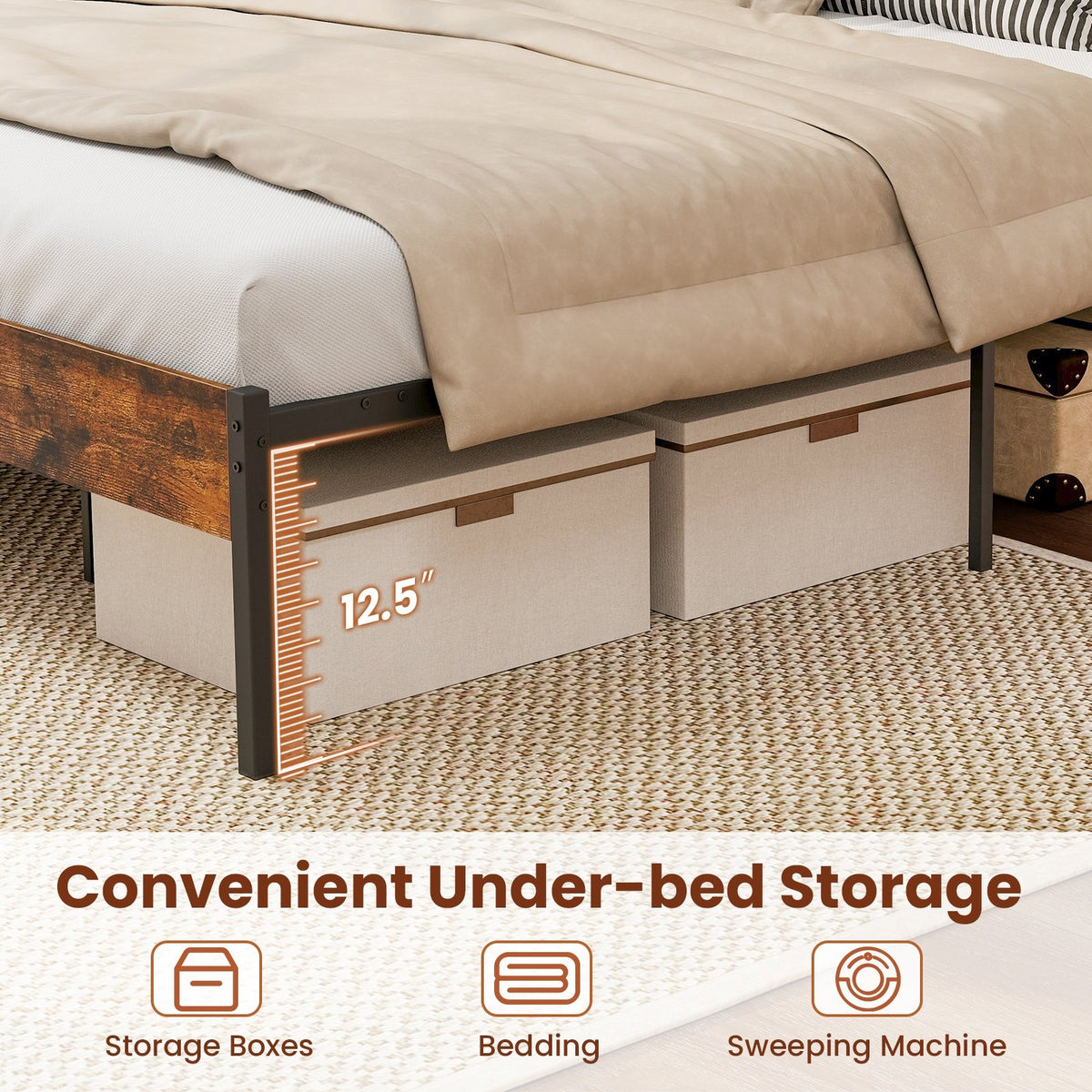 Twin/Full/Queen/King Metal Bed Frame with Wooden Headboard and Footboard-King Size view 9