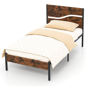 Twin/Full/Queen/King Metal Bed Frame with Wooden Headboard and Footboard-Twin Size view 4