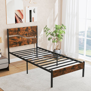 Twin/Full/Queen/King Metal Bed Frame with Wooden Headboard and Footboard-Twin Size view 7