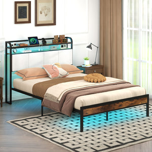 Twin/Full/Queen/King Size Bed Frame with LED Light and Charging Station-Full Size view 2
