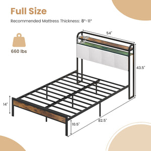 Twin/Full/Queen/King Size Bed Frame with LED Light and Charging Station-Full Size view 4