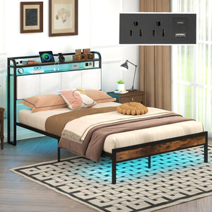 Twin/Full/Queen/King Size Bed Frame with LED Light and Charging Station-Full Size view 5
