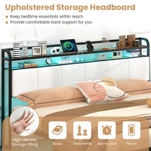 Twin/Full/Queen/King Size Bed Frame with LED Light and Charging Station-King Size view 9
