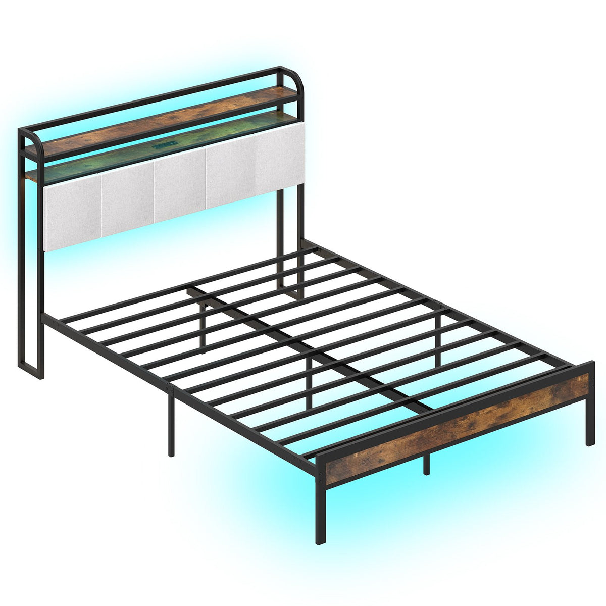 Twin/Full/Queen/King Size Bed Frame with LED Light and Charging Station-Queen Size view 4