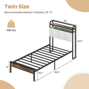 Twin/Full/Queen/King Size Bed Frame with LED Light and Charging Station-Twin Size view 4