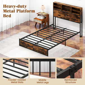 Twin/Full/Queen/King Size Bed Frame with Storage Headboard Industrial Metal Platform Bed-Full Size view 7