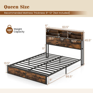 Twin/Full/Queen/King Size Bed Frame with Storage Headboard Industrial Metal Platform Bed-Queen Size view 4