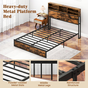 Twin/Full/Queen/King Size Bed Frame with Storage Headboard Industrial Metal Platform Bed-Queen Size view 7