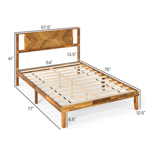 Twin/Full/Queen Size Bed Frame Mid-Century Acacia Wood Platform Bed with Headboard-Full Size view 4