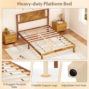 Twin/Full/Queen Size Bed Frame Mid-Century Acacia Wood Platform Bed with Headboard-Full Size view 7