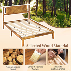 Twin/Full/Queen Size Bed Frame Mid-Century Acacia Wood Platform Bed with Headboard-Full Size view 8