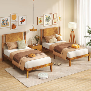 Twin/Full/Queen Size Bed Frame Mid-Century Acacia Wood Platform Bed with Headboard-Twin Size view 5