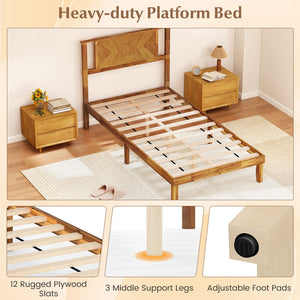 Twin/Full/Queen Size Bed Frame Mid-Century Acacia Wood Platform Bed with Headboard-Twin Size view 6