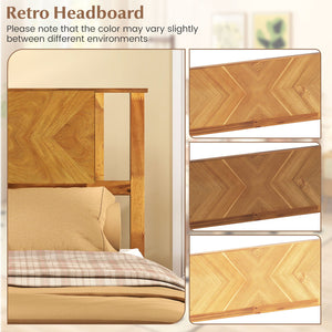 Twin/Full/Queen Size Bed Frame Mid-Century Acacia Wood Platform Bed with Headboard-Twin Size view 8