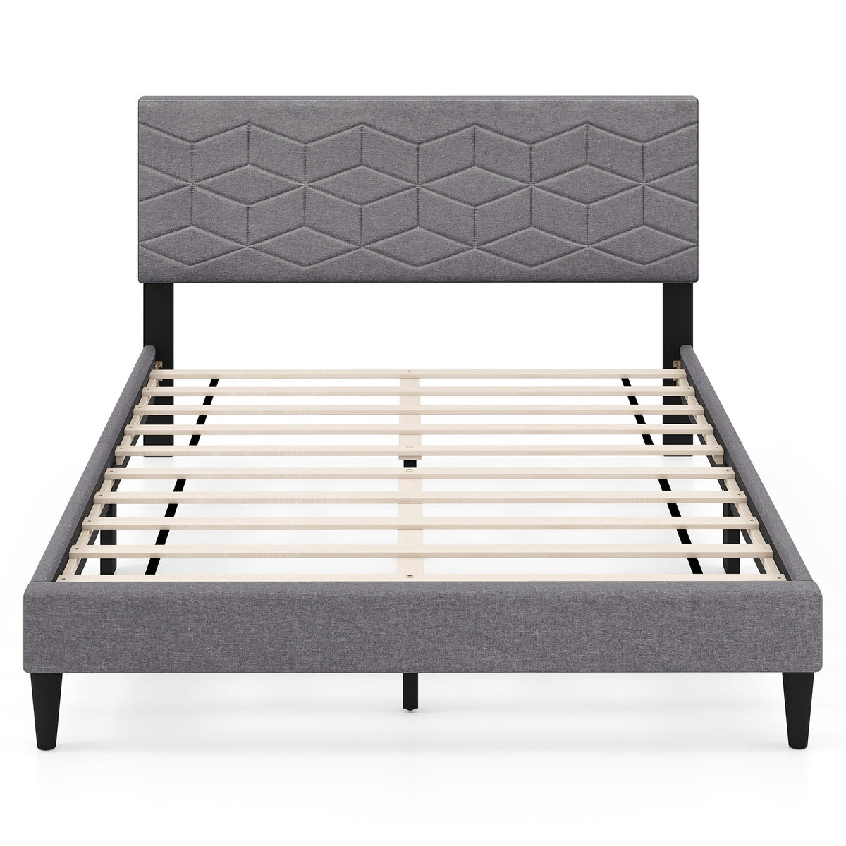 Twin/Full/Queen Size Bed Frame Modern Platform Bed with Linen Fabric Upholstered Headboard-Full view 4