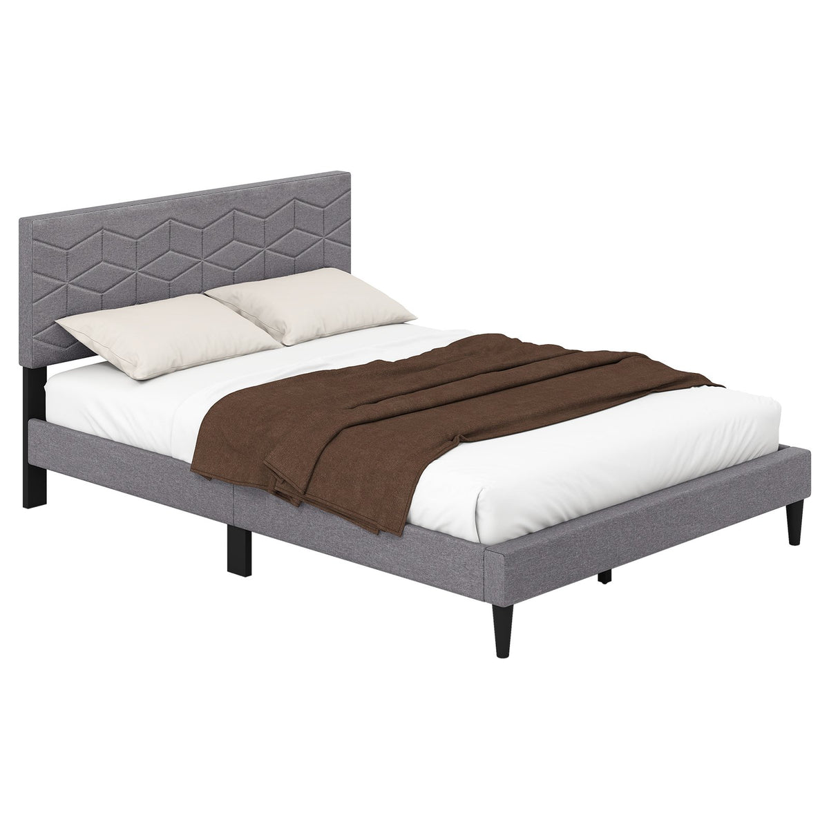 Twin/Full/Queen Size Bed Frame Modern Platform Bed with Linen Fabric Upholstered Headboard-Full view 6