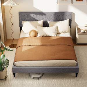Twin/Full/Queen Size Bed Frame Modern Platform Bed with Linen Fabric Upholstered Headboard-Queen view 2