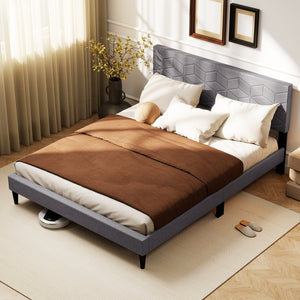 Twin/Full/Queen Size Bed Frame Modern Platform Bed with Linen Fabric Upholstered Headboard-Queen view 3