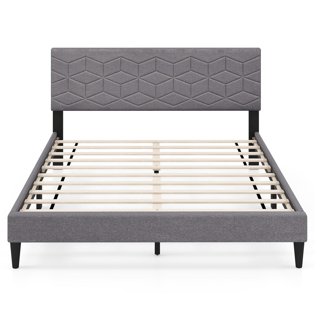 Twin/Full/Queen Size Bed Frame Modern Platform Bed with Linen Fabric Upholstered Headboard-Queen view 4