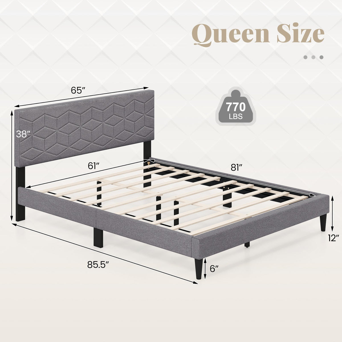 Twin/Full/Queen Size Bed Frame Modern Platform Bed with Linen Fabric Upholstered Headboard-Queen view 5