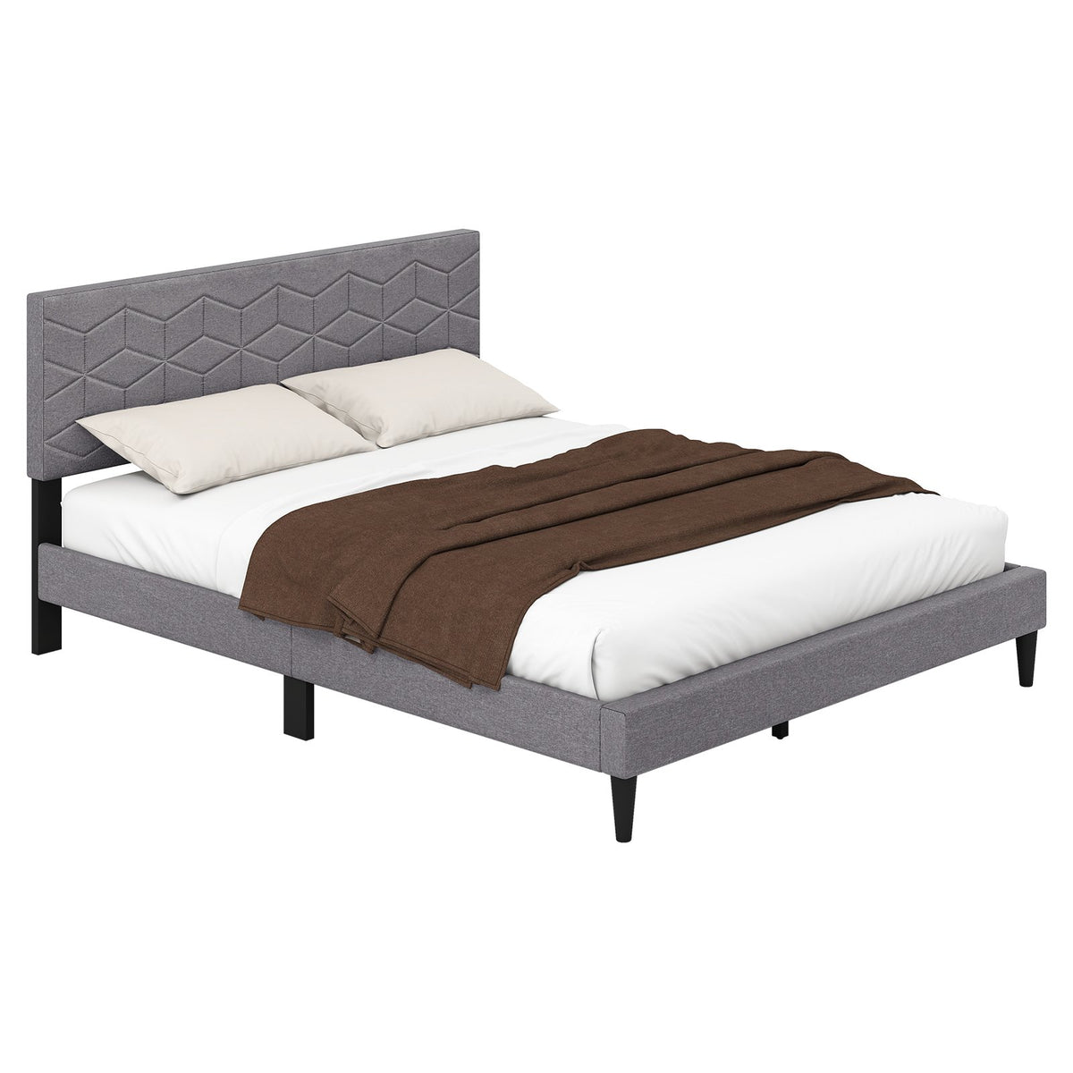Twin/Full/Queen Size Bed Frame Modern Platform Bed with Linen Fabric Upholstered Headboard-Queen view 6