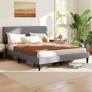 Twin/Full/Queen Size Bed Frame Modern Platform Bed with Linen Fabric Upholstered Headboard-Queen view 7