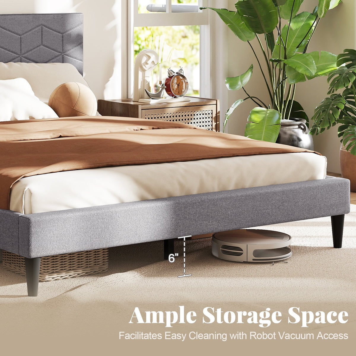 Twin/Full/Queen Size Bed Frame Modern Platform Bed with Linen Fabric Upholstered Headboard-Queen view 8
