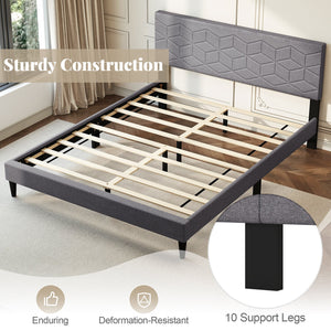 Twin/Full/Queen Size Bed Frame Modern Platform Bed with Linen Fabric Upholstered Headboard-Queen view 9