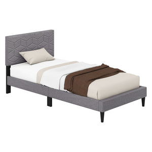 Twin/Full/Queen Size Bed Frame Modern Platform Bed with Linen Fabric Upholstered Headboard-Twin view 4