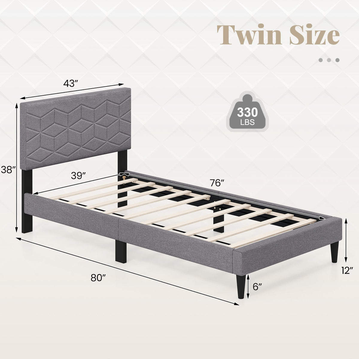 Twin/Full/Queen Size Bed Frame Modern Platform Bed with Linen Fabric Upholstered Headboard-Twin view 5