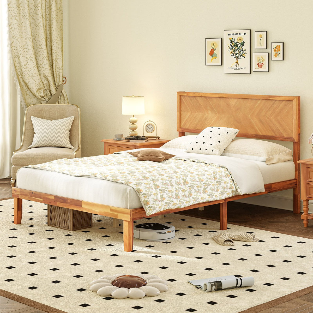 Twin/Full/Queen Size Bed Frame with Headboard and Storage Space-Full Size view 2