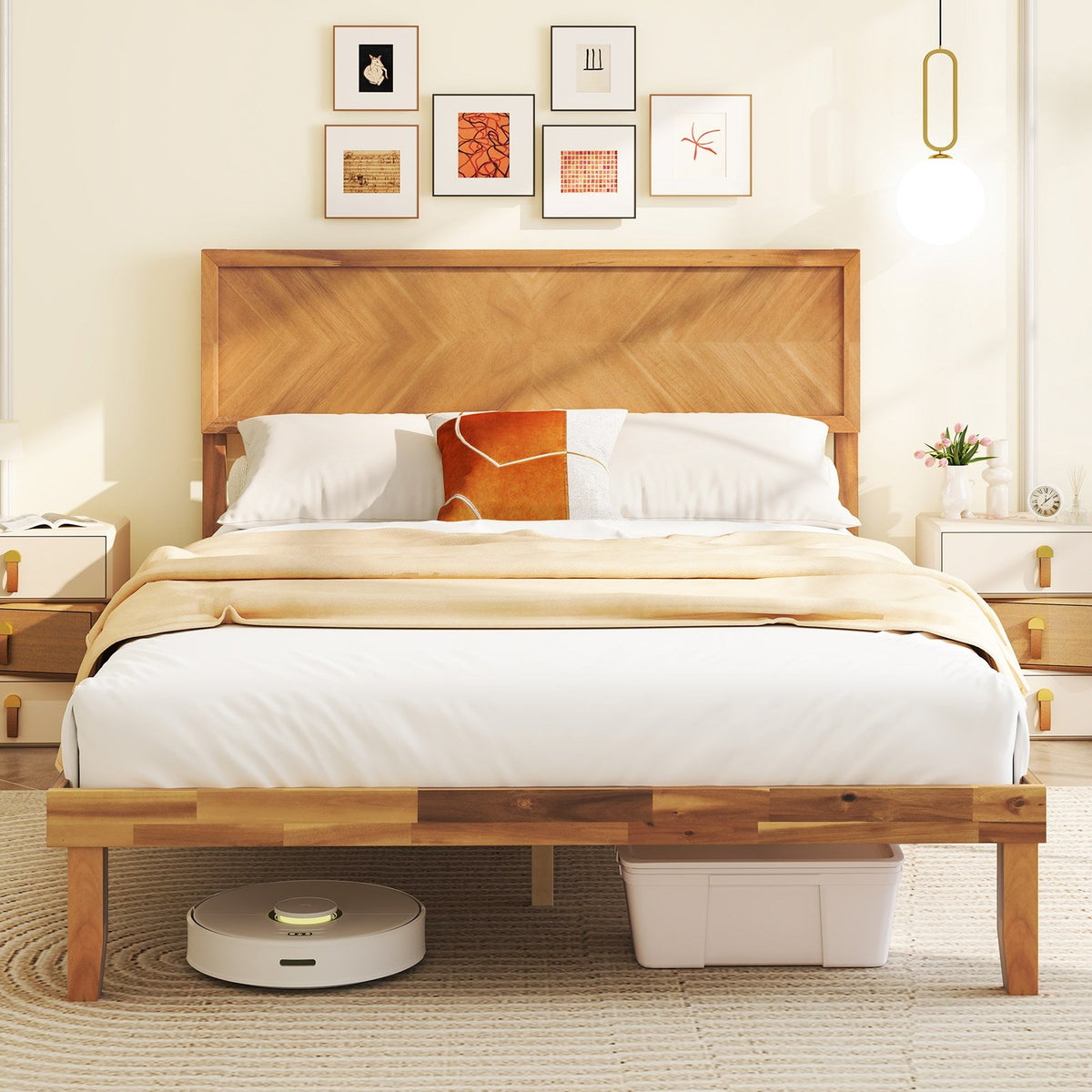 Twin/Full/Queen Size Bed Frame with Headboard and Storage Space-Full Size view 3