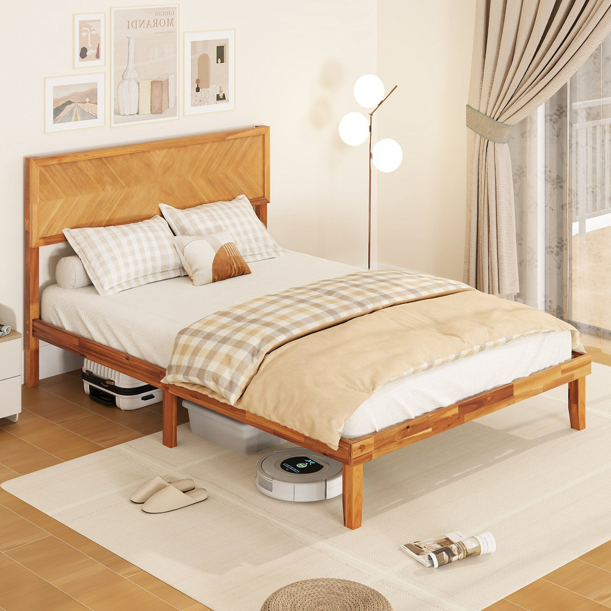 Twin/Full/Queen Size Bed Frame with Headboard and Storage Space-Full Size view 5