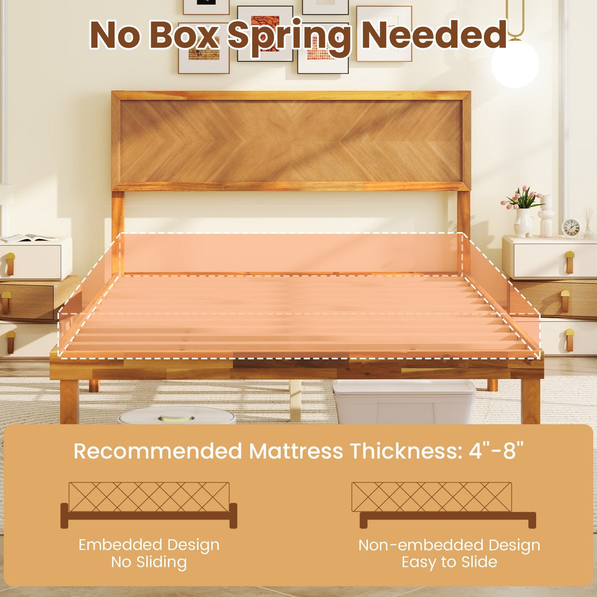 Twin/Full/Queen Size Bed Frame with Headboard and Storage Space-Full Size view 9
