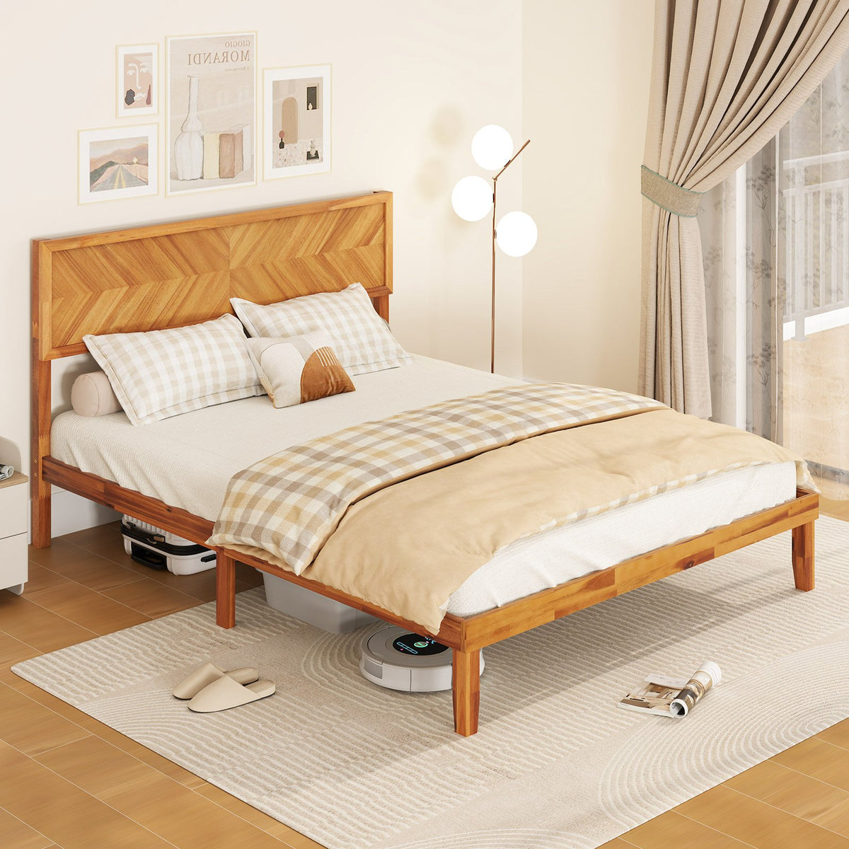 Twin/Full/Queen Size Bed Frame with Headboard and Storage Space-Queen Size view 5