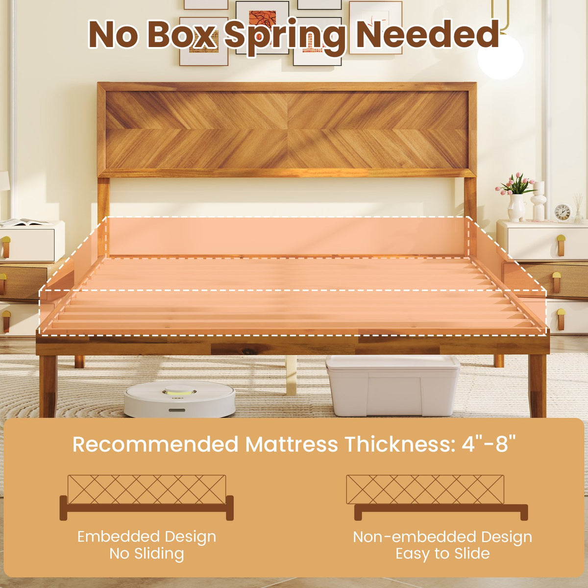 Twin/Full/Queen Size Bed Frame with Headboard and Storage Space-Queen Size view 9