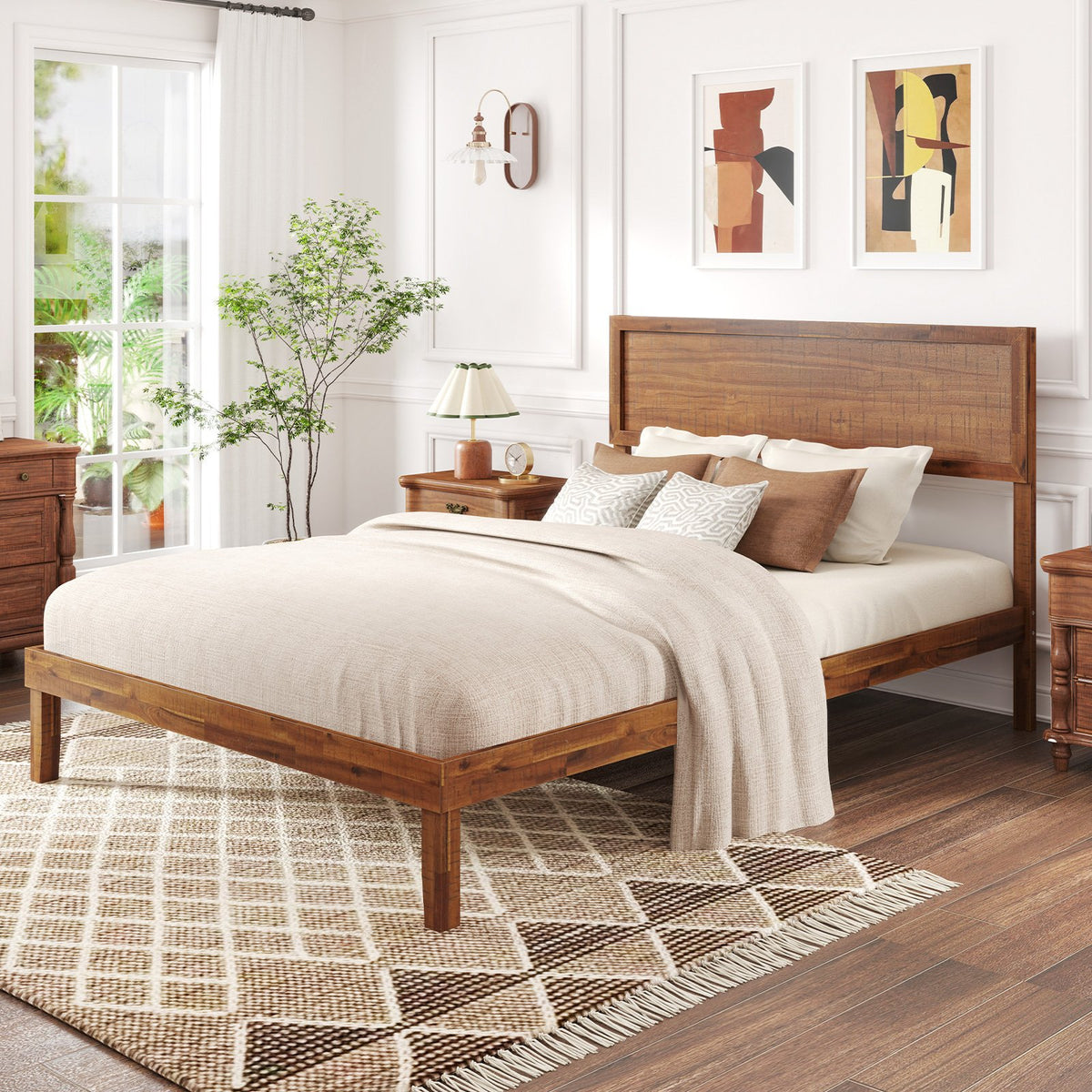 Twin/Full/Queen Size Bed Frame with Headboard and Wooden Slats Support-Full Size view 2