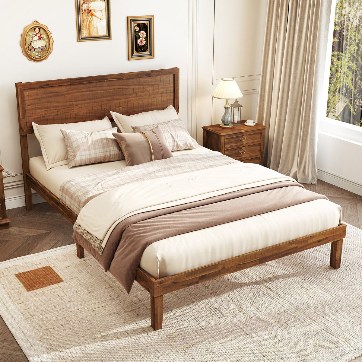 Twin/Full/Queen Size Bed Frame with Headboard and Wooden Slats Support-Full Size view 5