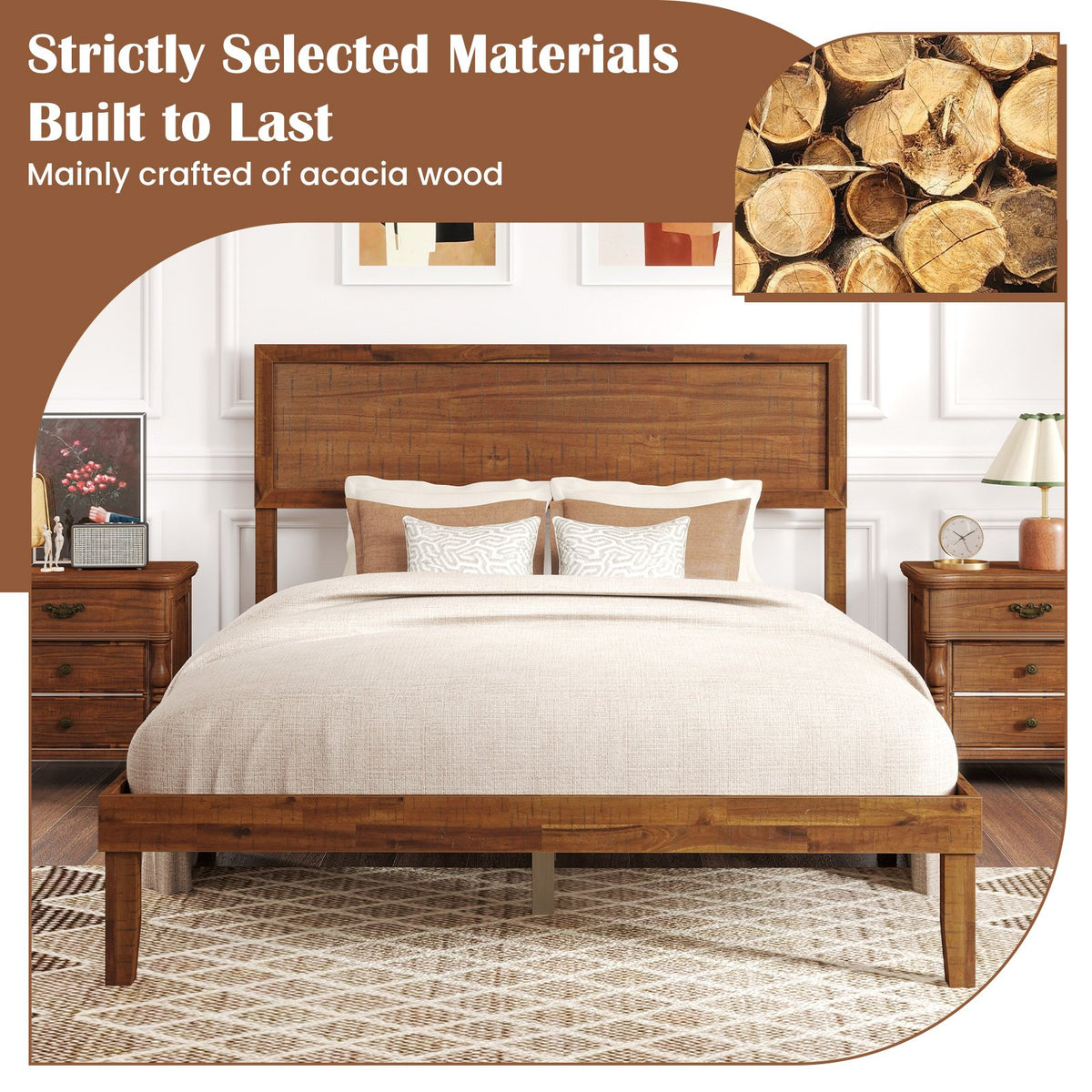 Twin/Full/Queen Size Bed Frame with Headboard and Wooden Slats Support-Full Size view 7