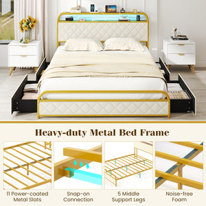 Twin/Full/Queen Size Bed Frame with LED Lights and Charging Station Gold-Queen Size view 6