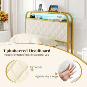Twin/Full/Queen Size Bed Frame with LED Lights and Charging Station Gold-Twin Size view 7