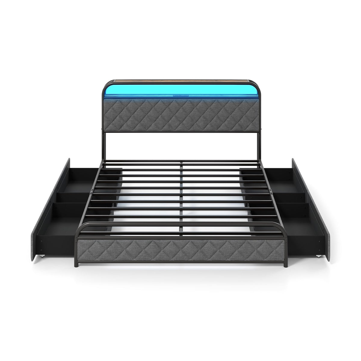 Twin/Full/Queen Size Bed Frame with LED Lights and Charging Station-Queen Size