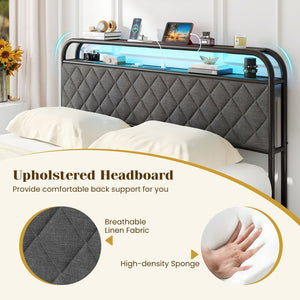 Twin/Full/Queen Size Bed Frame with LED Lights and Charging Station-Queen Size view 8