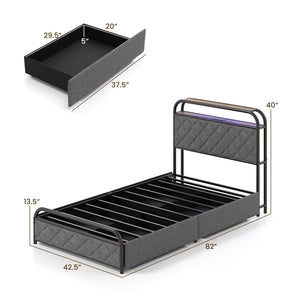 Twin/Full/Queen Size Bed Frame with LED Lights and Charging Station-Twin Size view 4