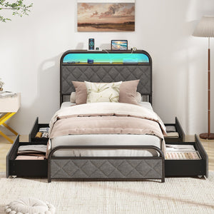 Twin/Full/Queen Size Bed Frame with LED Lights and Charging Station-Twin Size view 5